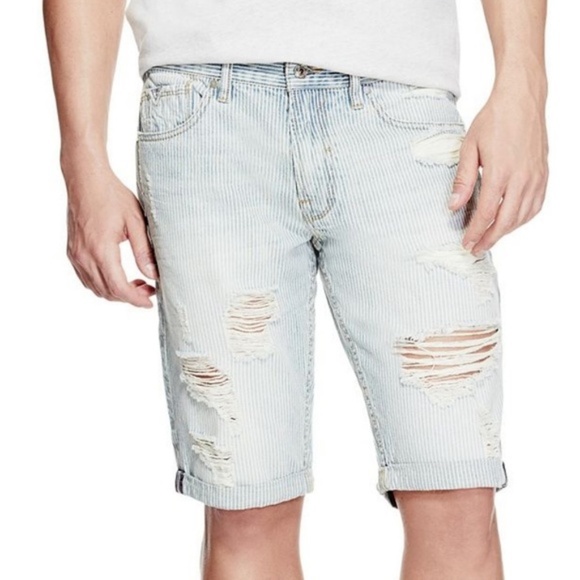 New GUESS Slim Destroyed Striped Men's Short SZ 32 - Picture 1 of 8